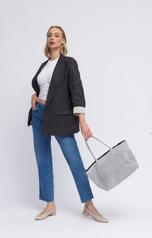 Bolso shopper de piel serraje gris Aurora