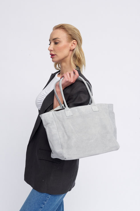 Bolso shopper de piel serraje gris Aurora