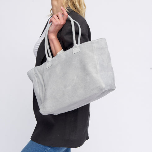 Bolso shopper de piel serraje gris Aurora