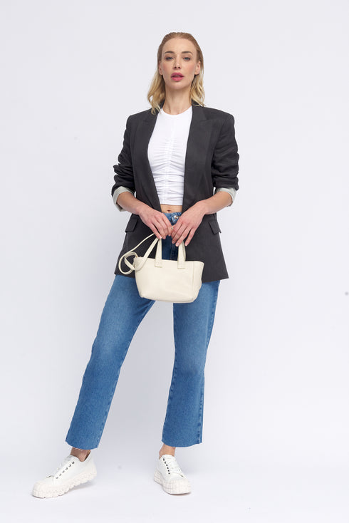 Bandolera para mujer de piel con asa de mano beige Helia