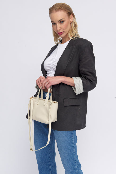 Bandolera para mujer de piel con asa de mano beige Helia