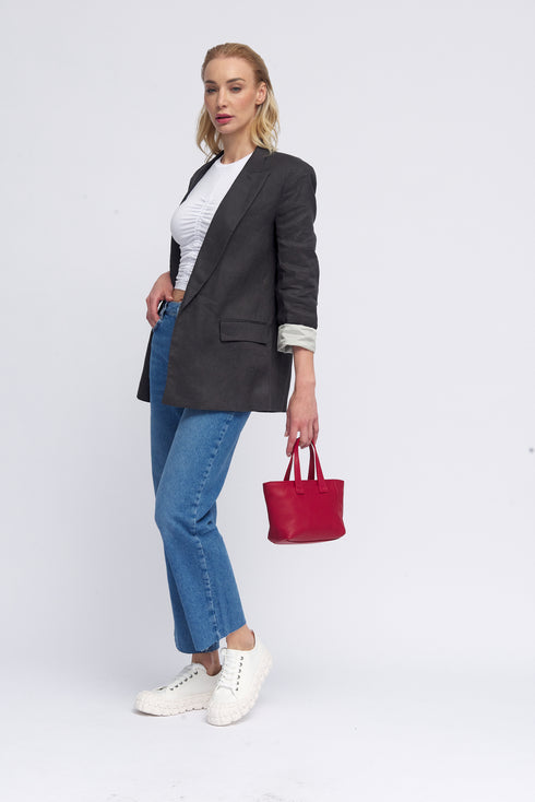 Bandolera para mujer de piel con asa de mano rojo Helia