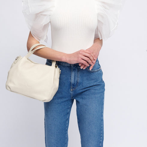 Bolso de mano de piel estilo saco para mujer beige Stefy