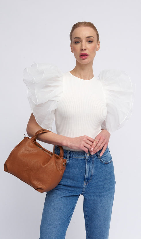 Bolso de mano de piel estilo saco para mujer marrón Stefy