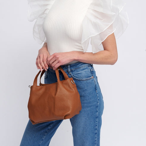 Bolso de mano de piel estilo saco para mujer marrón Stefy