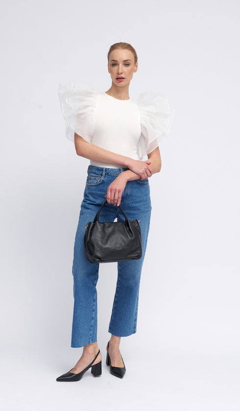 Bolso de mano de piel estilo saco para mujer negro Stefy