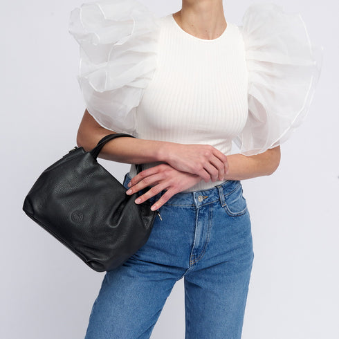 Bolso de mano de piel estilo saco para mujer negro Stefy