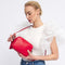 Bolso de Piel bandolera cuadrado rojo con pompón de mujer Cristin