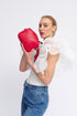 Bolso de Piel bandolera cuadrado rojo con pompón de mujer Cristin