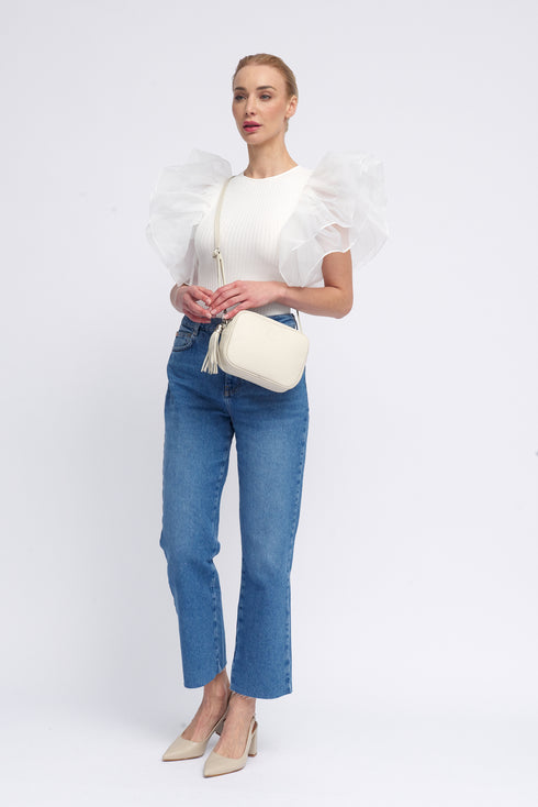 Bolso de bandolera piel con pompón Cristin Primavera Beige