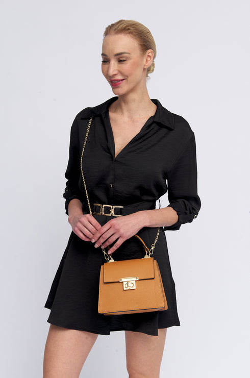 Bolso de con cadena para mujer con asa de mano con solapa marrón Claudia