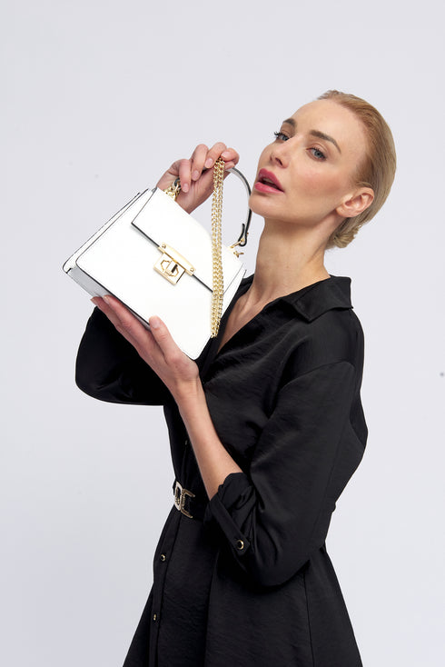 Bolso de con cadena para mujer con asa de mano con solapa blanco Claudia