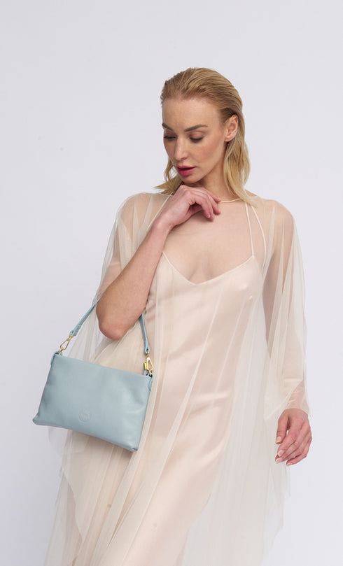 Bolso de mano y bandolera de piel para mujer azul celeste Ariadna