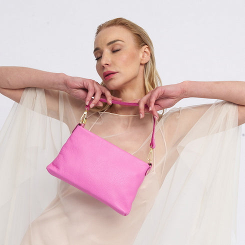 Bolso de mano y bandolera de piel para mujer rosa Ariadna