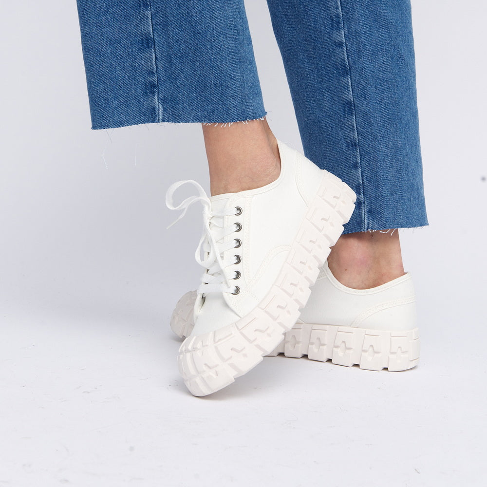 Zapatillas deportivas para mujer de lona con suela gorda blanco
