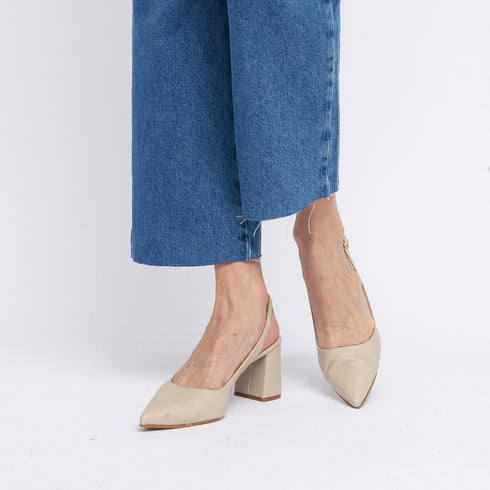 Zapatos con tacón para mujer de piel beige Mary