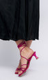 Sandalias con tacón de piel con tiras trenzadas para mujer fucsia Gabriella