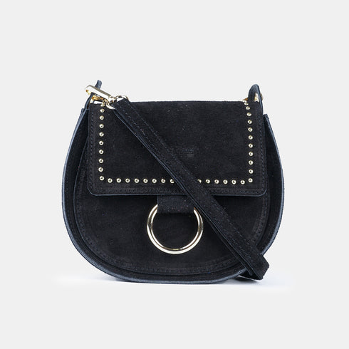 Bolso de bandolera con solapa piel serraje negro Camila