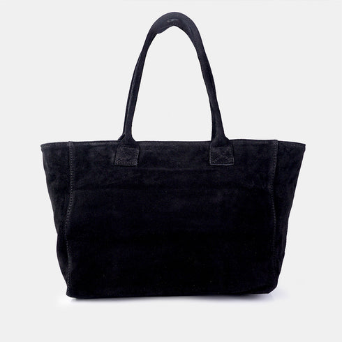 Bolso shopper de piel serraje extensible y personalizable negro Aurora