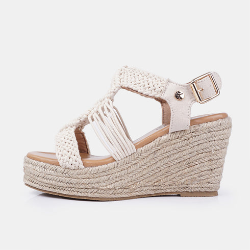 Sandalias con cuña de esparto beige Soraya