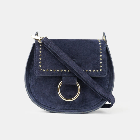 Bolso de bandolera con solapa piel serraje azul marino Camila