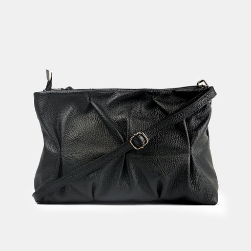 Bolso de bandolera de piel arrugada negro Cecilia M
