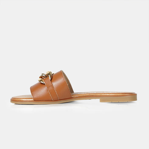 Sandalias de mujer de piel con adorno marrón cuero Charo