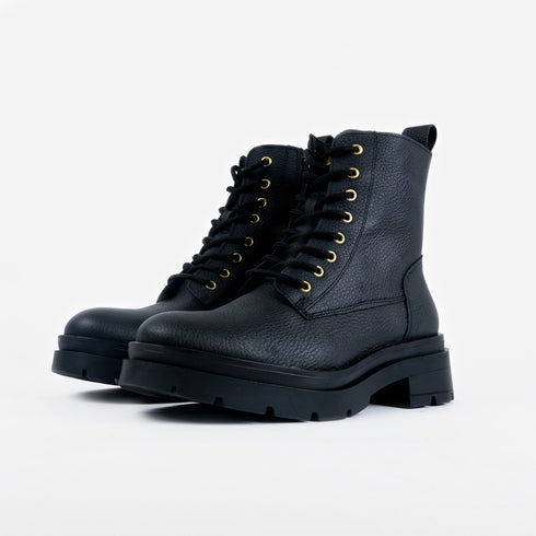 Botas con cordones de piel para mujer negro Lena