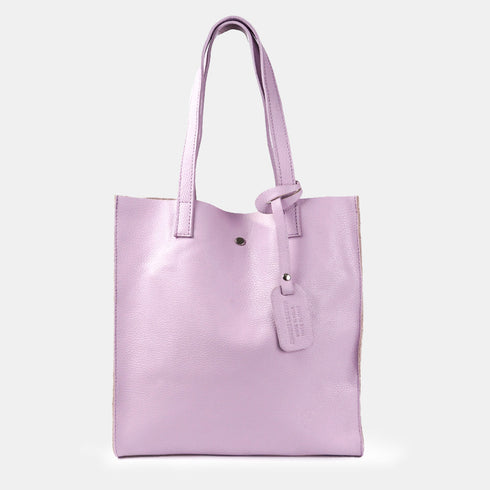 Bolso tote de piel liso de mujer lila morado Stella
