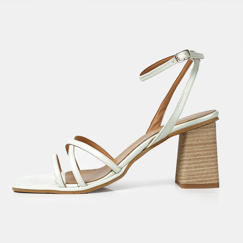 Sandalias con tacón de piel para mujer verde Esmeralda