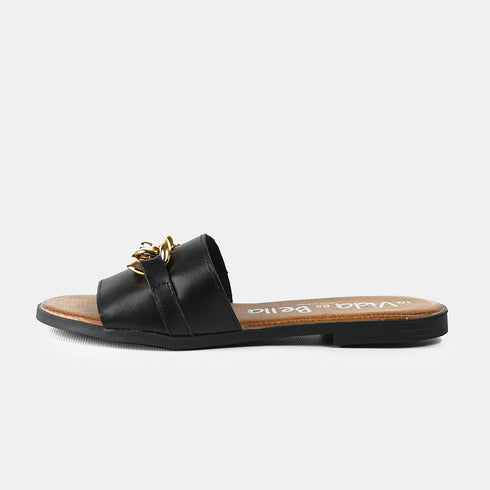 Sandalias de mujer de piel con adorno negro Charo