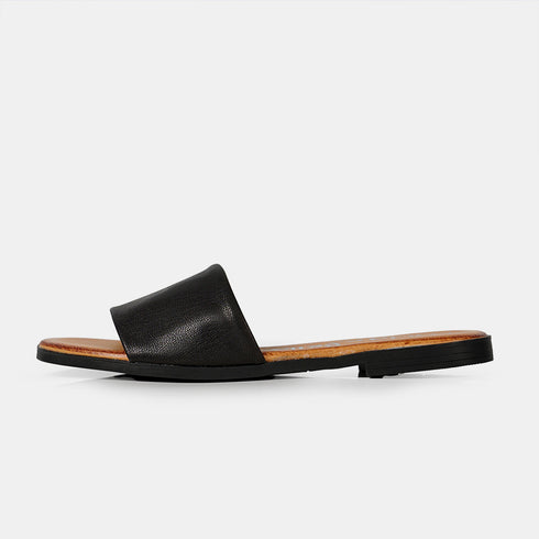 Sandalias planas de piel para mujer negro Alejandra