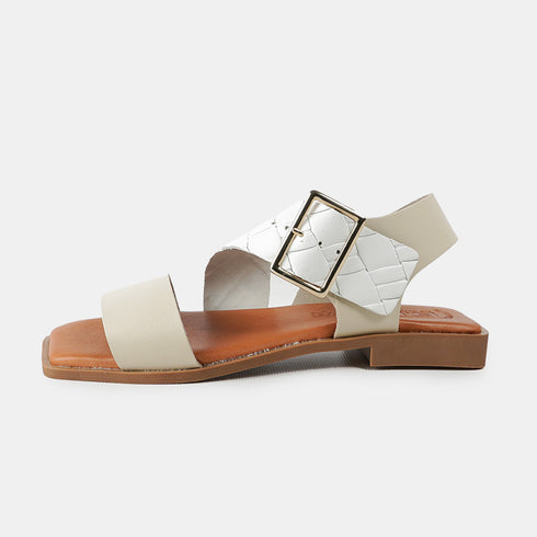 Sandalia de piel para mujer con hebilla blanco Alaia