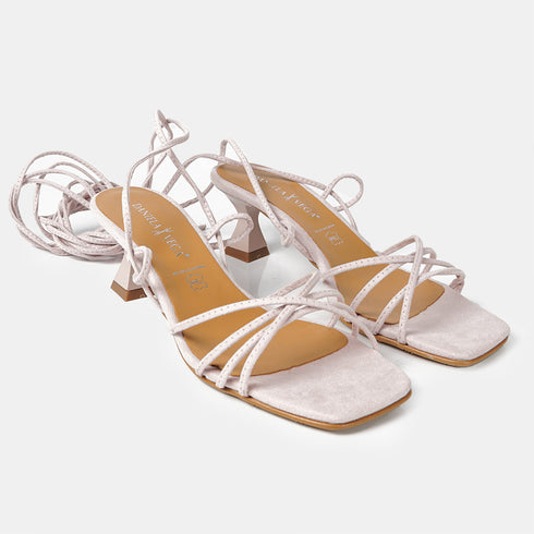 Sandalias con tacón de piel con tiras trenzadas para mujer rosa Gabriella