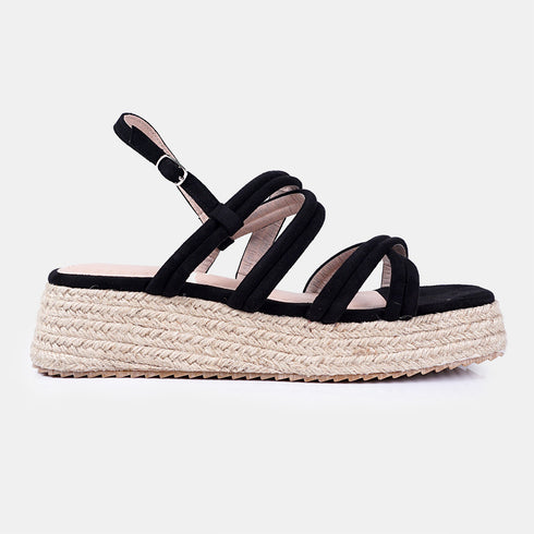 Sandalias de esparto con plataforma negro Niko