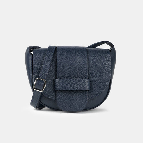 Bolso bandolera para mujer de piel con solapa azul marino Celia