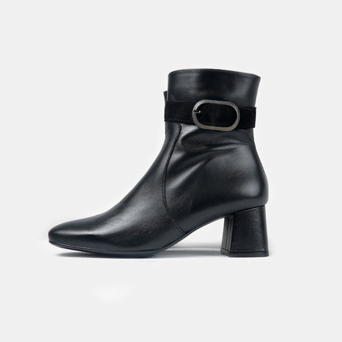 Botines de piel para mujer con tacón negro Lana