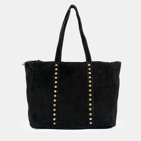 Bolso shopper para mujer de piel para personalizar con tachuelas negro Alexandra
