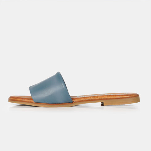 Sandalias planas de piel para mujer azul Alejandra