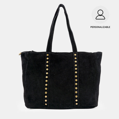 Bolso shopper para mujer de piel para personalizar con tachuelas negro Alexandra