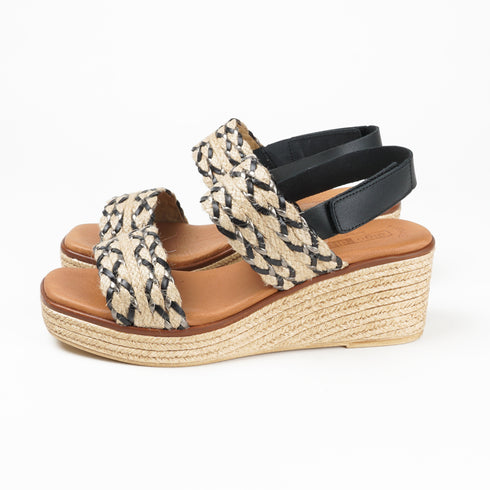 Sandalias con cuña de esparto Sahara (Negro)