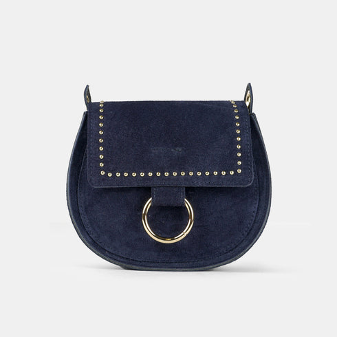 Bolso de bandolera con solapa piel serraje azul marino Camila