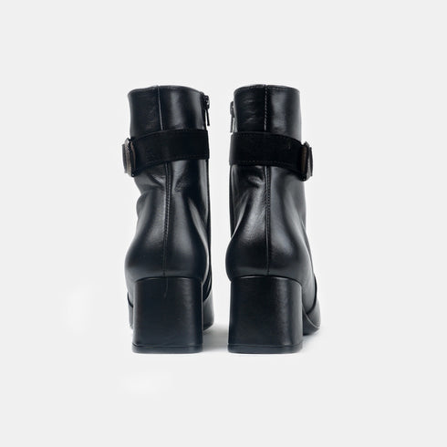 Botines de piel para mujer con tacón negro Lana