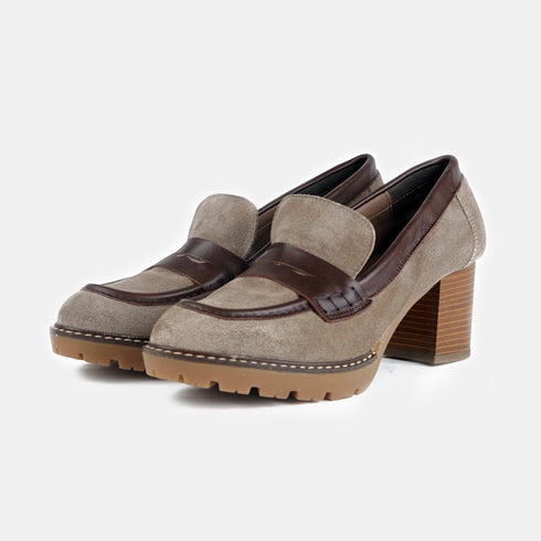 Mocasines de piel con tacón para mujer taupe Raina
