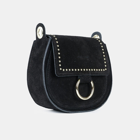 Bolso de bandolera con solapa piel serraje negro Camila