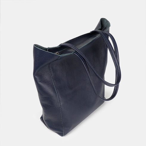 Bolso shopper para mujer de piel para personalizar azul marino Amy