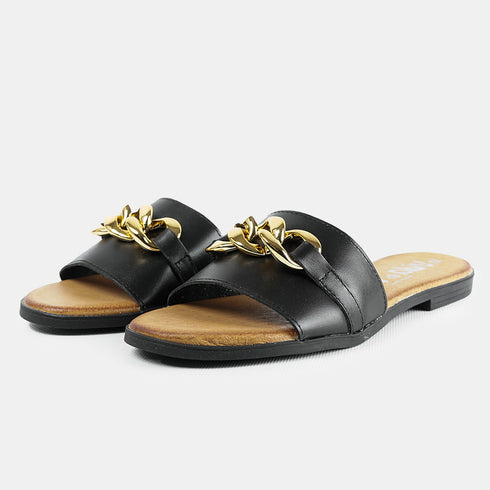 Sandalias de mujer de piel con adorno negro Charo