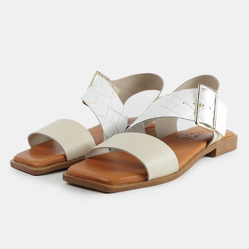 Sandalia de piel para mujer con hebilla blanco Alaia