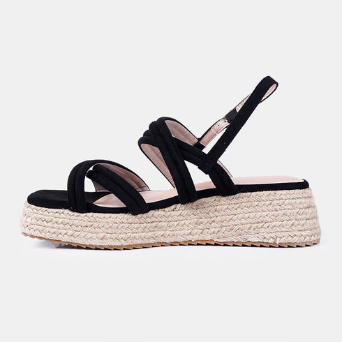 Sandalias de esparto con plataforma negro Niko