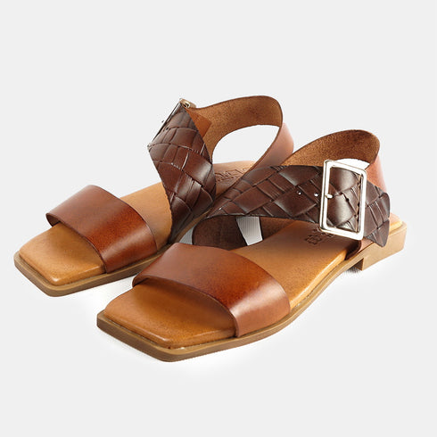 Sandalia de piel para mujer con hebilla marrón Alaia